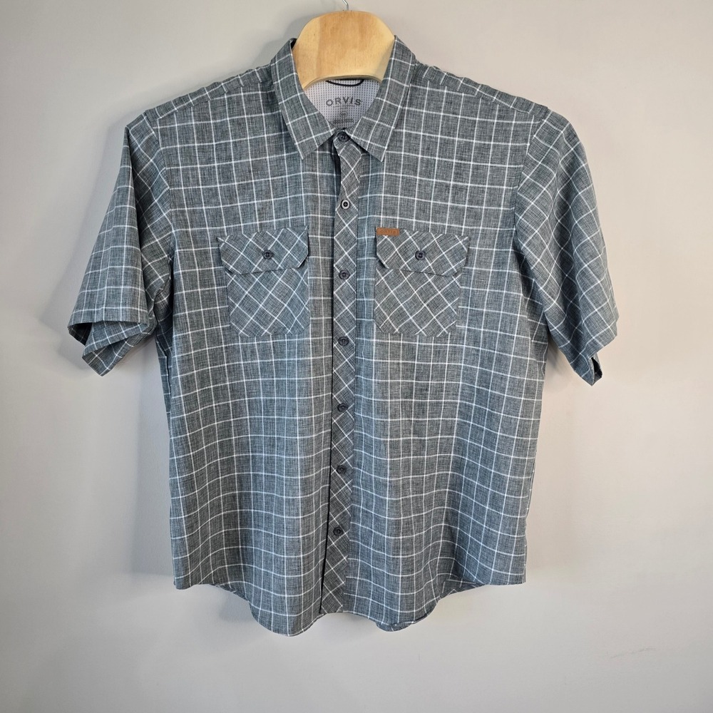 Orvis Classic Collection XXL Gray Plaid Short Sleeve Button Up Shirt Men's